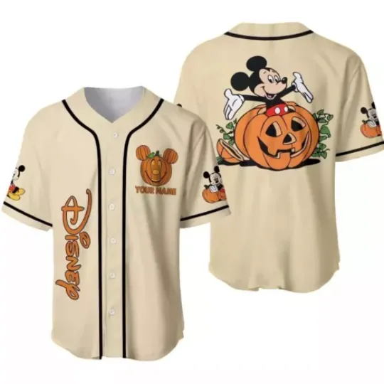 Discover Personalized Halloween Disney Mickey Mouse Pumpkin Jersey For Baseball Fans