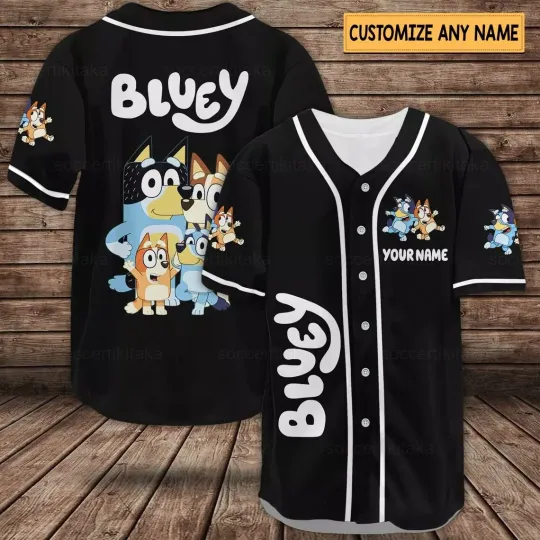 Personalized BlueyDad Baseball Jersey Printed Black Shirt
