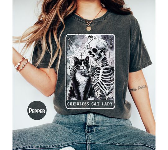 Discover Childless Cat Lady Shirt, Comfort Colors Tarot Card Shirt, Skeleton Shirt, Vote 2024, Kamala Harris Vote Shirt,Democrat Shirt,Election Shirt