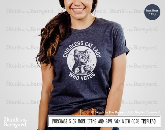 Discover Childless Cat Lady Shirt, 2024 Election shirt, I Vote tee, Democrat gift, funny democratic gift, funny cat t-shirt, vote for Kamala harris