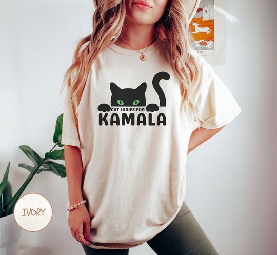 Discover Cat Ladies For Kamala T-Shirt, Childless Cat Lady Shirt, Elect Kamala Harris, JD Vance Hates Cats, Funny Feminist Gift, Election 2024