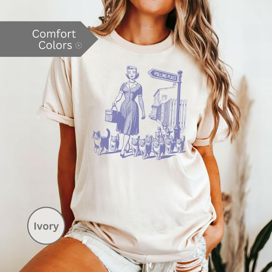 Discover Childless Cat Lady shirt, Funny Vintage design, Comfort Colors, Cat Lady for President, Unisex Tee, Election 2024, Kamala Harris, Tim Walz