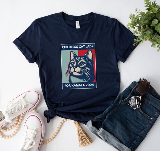 Discover Childless Cat Lady shirt, Cat Ladies Vote 2024, Feminist Shirt, Madam President Kamala Harris tshirt, US election 2024 tee, Democrat T Shirt