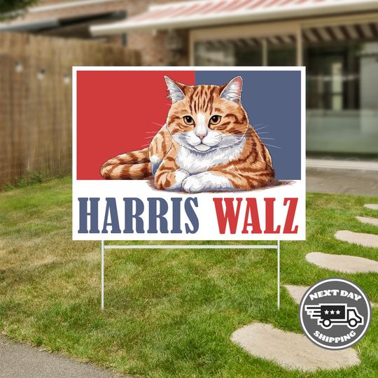 Discover Harris Walz Yard Sign, Political Lawn Sign, Kamala Walz For President, Vote 24, Cat Kamala Harris Sign, Patriotic Yard Sign