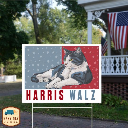 Discover Harris Walz Yard Sign, Election 2024 Sign, Kamala Harris, Kamala Walz, Kamala For President, Cat For Kamala, Political Lawn Sign, Cat Lady