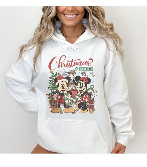 Discover Disney Christmas On Main Street Retro Shirt, Vintage Minnie Mickey's Very Merry Christmas Party Hoodie, Cute Disney Family Sweater