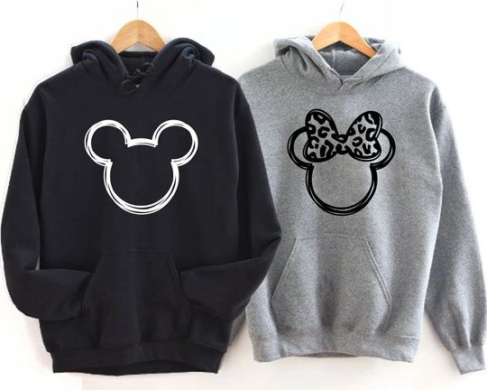 Discover Minnie Hoodie, Mickey Hoodie, Minnie Mickey Sketch, Mickey Minnie Outline, Disney hoodie, Leopard Shirt, Minnie Mickey Mouse Shirt