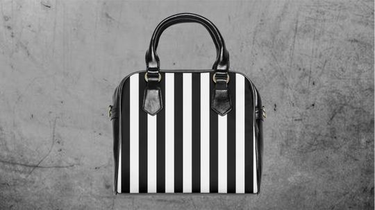 Striped Purse Handbag Black White Nightmare Stripes Birthday Gift Idea Goth Cute Edgy Fashion Shoulder Bag Creepy Witchy Couture