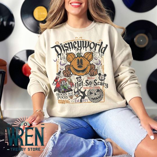 Discover Vintage Disneyworld Est.1971 Halloween Sweatshirt, Mickey's Not So Scary Party Tee, Hocus Pocus Shirt, Disney Halloween Party 2024 Sweater