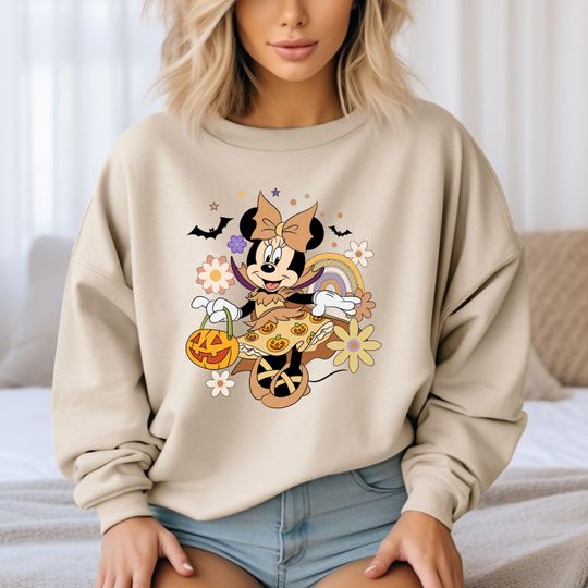 Minnie Mouse Halloween Sweatshirt, Minnie Floral Halloween Sweatshirt, Retro Fall Sweatshirt, Halloween Gifts, Disney Halloween Sweatshirt