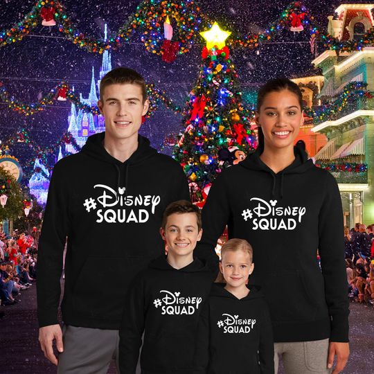 Matching Disney Squad Hoodies for Mom Dad Kids, Disneyland Trip Hooded Family Shirt, Disneyworld Hoody, Mickey Mouse Minnie Mouse