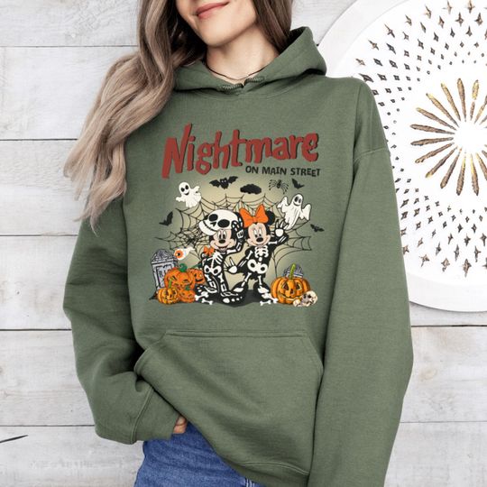 Discover Nightmare On The Main Street Hoodie, Disney Halloween Hoodie, Mickey Ghost Hoodie, Fall Hoodie, Mickey Minnie Hoodie, Minnie Skeleton Hoodie
