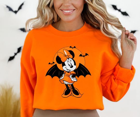 Discover Bat Minnie Mouse Sweatshirt, Disneyland Halloween Sweatshirt, Minnie Halloween Sweatshirt