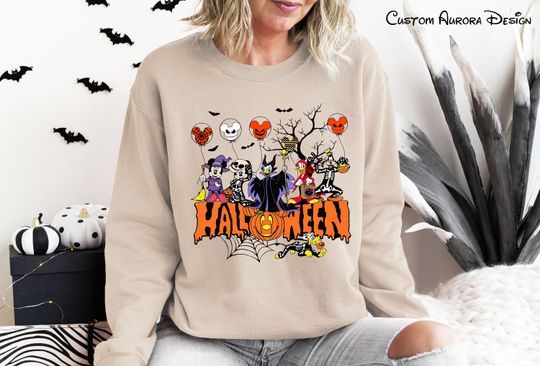 Discover Disney Halloween Sweatshirt, Disney Mickey And Friends Balloon Halloween Sweatshirt, Halloween Balloons Sweater