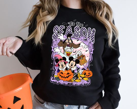Discover Disney Mickey And Friends Tis The Season Halloween T-Shirt, Mickey And Co Halloween Matching Tee, Disneyland Family Vacation Sweatshirt