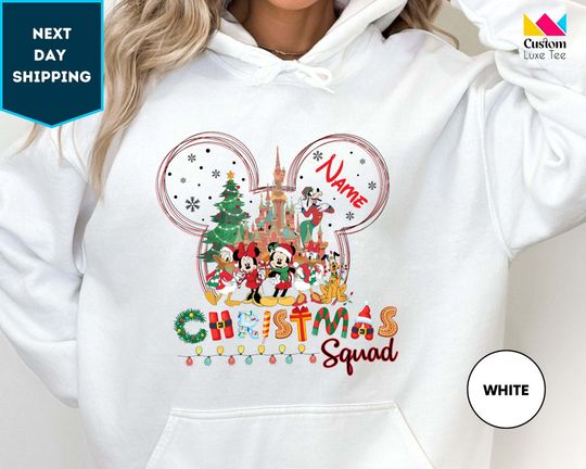 Discover Personalized Disney Christmas Squad Hoodie, Custom Disney Christmas Family Matching Hoodie, Disney Christmas Vacation