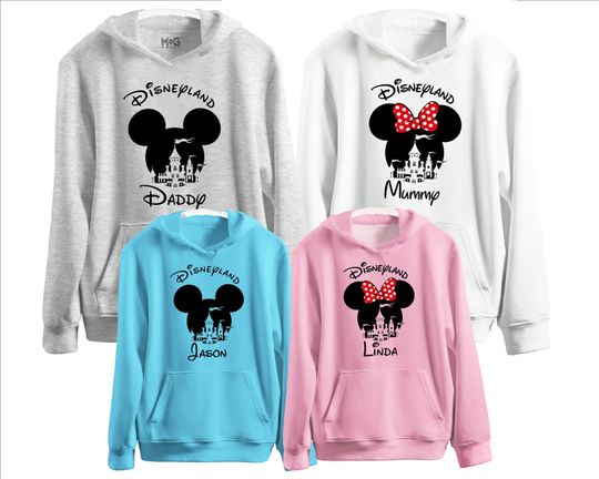 Discover Disneyland Hoodies, Personalised Name Mickey & Minnie Disneyworld Hoodie, Mummy Daddy Boys Girls, Family Holiday Vacation 2024 Jumpers