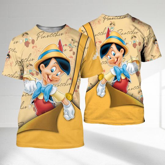 Pinocchio Yellow Golden Button Overalls Patterns 3D T-Shirt