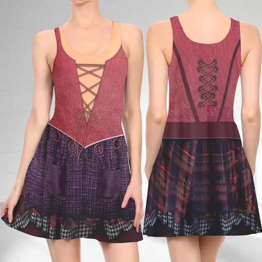 Mary Sanderson 3D Cosplay Costume Skater Dress, Hocus Pocus Dress, Mary Sanderson Mom Daughter Dress, Hocus Pocus Halloween Dress