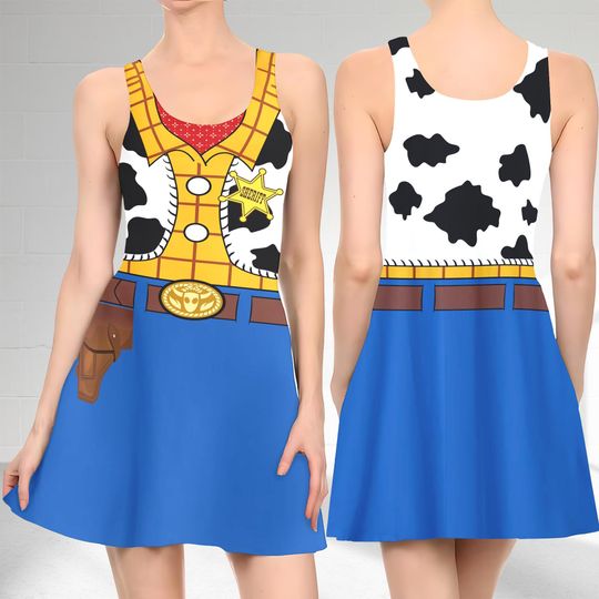 Woody Cowboy 3D Cosplay Costume Skater Dress, Toy Story And Dress, Woody Toy Story Mom Daughter Dress, Cowboy Sheriff Dress Gift