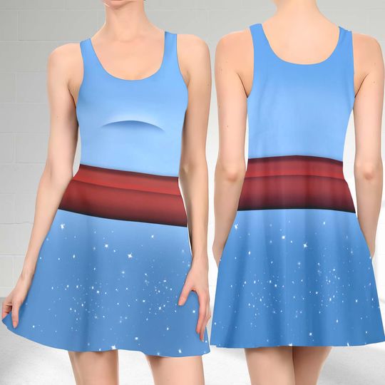 The Genie 3D Cosplay Costume Skater Dress, Aladdin Dress, The Genie Aladdin Mom Daughter Dress, The Genie Aladdin Movie Gift