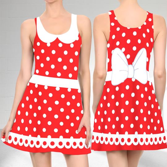 Minnie Mouse 3D Cosplay Costume Skater Dress, Mickey Mouse Dress, Minnie Mouse Mother Mom Daughter Dress, Mrs. Mouse Dress Gift