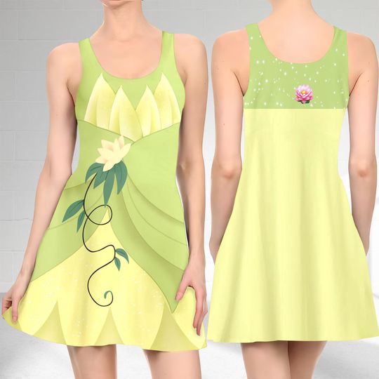 Tiana Princess 3D Cosplay Costume Skater Dress, The Princess And The Frog And Dress, Tiana Mom Daughter Dress, Tiana Princess Dress Gift
