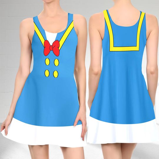 Donald Duck 3D Cosplay Costume Skater Dress, Mickey Mouse Dress, Donald Duck Mom Daughter Dress, Donald Duck Dress Gift