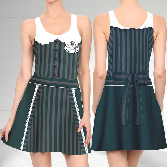 Ghost Host 3D Cosplay Costume Skater Dress, Haunted Mansion Dress, Ghost Host Mom Daughter Dress, Ghost Host Halloween Dress