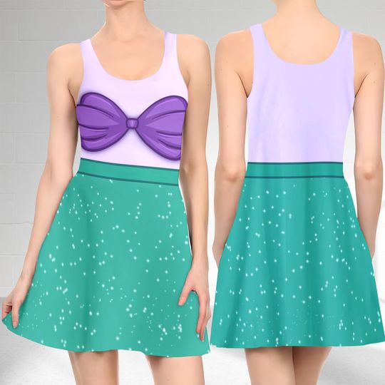 Discover Ariel Princess 3D Cosplay Costume Skater Dress, The Little Mermaid Dress, Ariel The Little Mermaid Mom Daughter Dress, Princess Dress