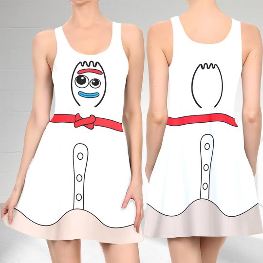 Forky Toy Story 3D Cosplay Costume Skater Dress, Forky Toy Story And Dress, Forky Toy Story Mom Daughter Dress, Toy Story Dress Gift