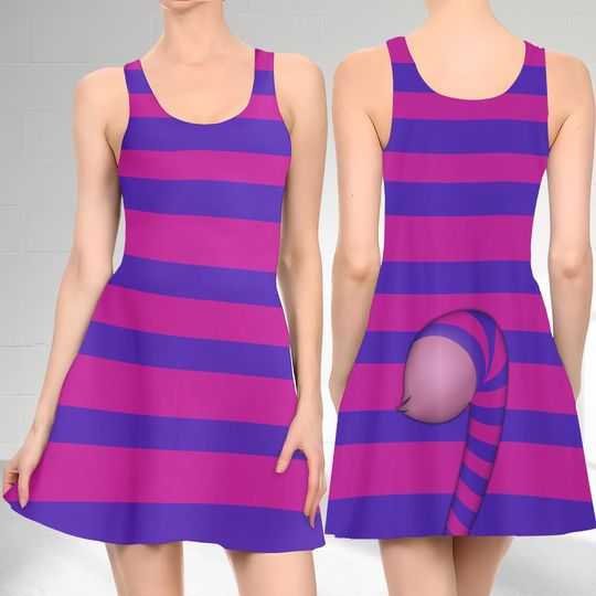 Cheshire Cat 3D Cosplay Costume Skater Dress, Alice In Wonderland And Dress, Alice In Wonderland Mom Daughter Dress, Cheshire Dress Gift
