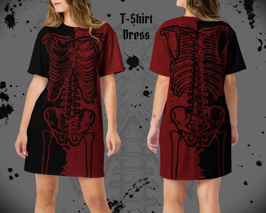 Skeleton T-shirt Dress - Halloween Shirt Spooky T-Shirt Dress