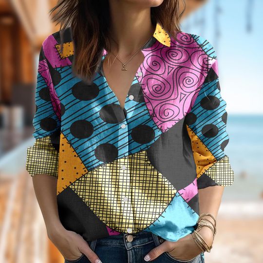 Nightmare Before Christmas Women Casual Shirt, Sally Shirt, Cartoon Women Blouses Shirt, Magic Kingdom Shirt, Summer Family Trip Gift