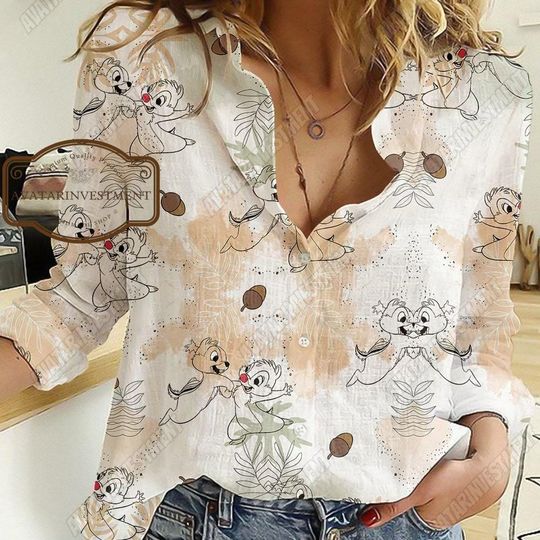 Chip And Dale Linen Shirt, Chip And Dale Shirt, Chip'n Dale Casual Shirt, Squirrel Magic Kingdom Shirt, Gift For Women, Chip Dale Gift