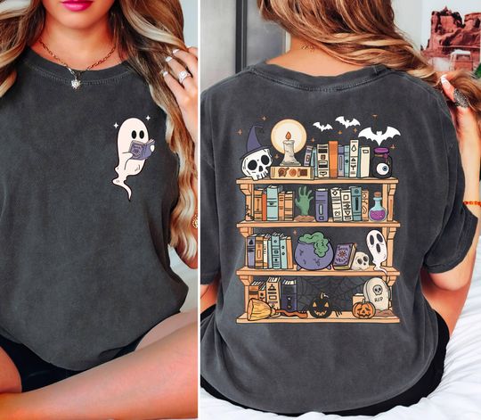 Comfort Colors Ghost Book Reader Shirt,Halloween Library Shirt,Halloween Reading Tee,Book Lover Gift,Skeleton Book Club,Reading Girl Shirts