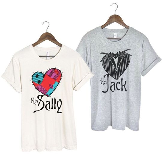 Her Jack, His Sally, Couples Shirts, Jack and Sally, His and Hers Tees, Jack Skellington, Halloween Couples Tees, Disney Tees