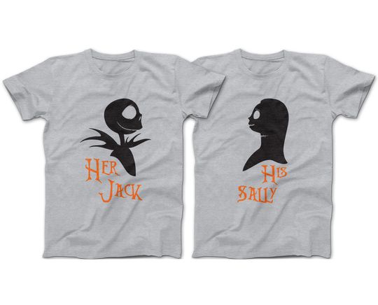 Her Jack & His Sally Couples T-Shirts | Disney Halloween Couples | The Nightmare Before Christmas T-Shirts | Jack and Sally Couples