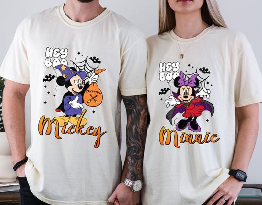 Discover Retro Mickey and Minnie Halloween Couple Shirt, Disney Matching Halloween Tee, Disneyland Trip Shirt, Halloween Gift