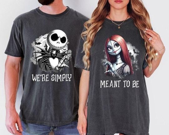 Vintage Disney Halloween The Nightmare Before Christmas Jack And Sally Couple Comfort Colors Shirt, Pumpkin Shirt, Halloween Couple Shirt