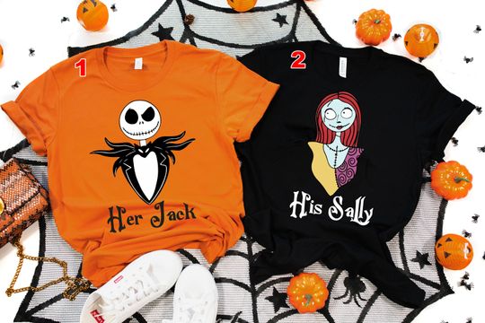 Her Sally His Jack Halloween Couples T Shirt, Halloween Jack Skellington and Sally Shirts  Matching Halloween Shirts