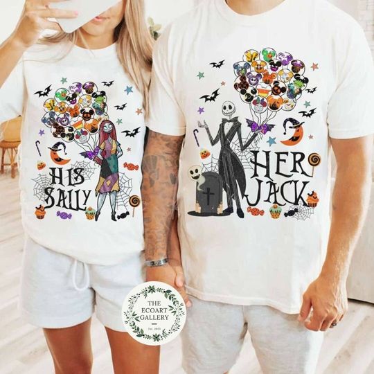 The Nightmare Before Christmas Jack Sally Couple Disney Halloween Shirt, Jack Skellington The Pumpkin King, Sally Queen, Her Jack His Sally