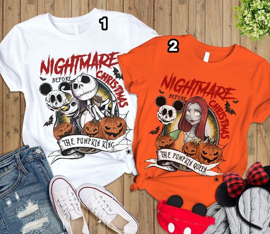 The Nightmare Before Christmas Halloween Shirt, Jack Skellington and Sally Shirt, Pumpkin King and Queen, Halloween Party Couple Shirts