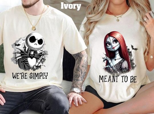 Vintage Disney Halloween The Nightmare Before Christmas Jack And Sally Couple Comfort Colors Shirt, Pumpkin Shirt, Halloween Couple Shirt
