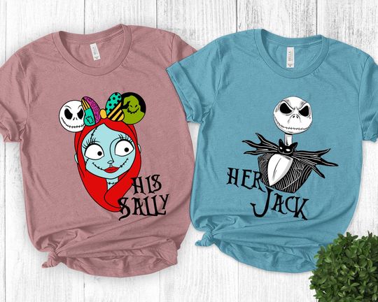 Disney Jack and Sally Shirt For Couple,Nightmare Before Christmas Shirt,Halloween couple shirts,Disney Halloween,Disneyland Halloween BXJX42