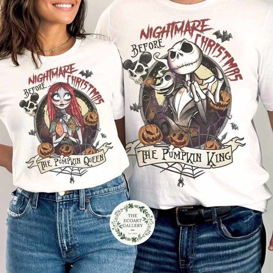 Vintage The Nightmare Before Christmas Jack Sally Couple Disney Halloween Shirt, Jack Skellington The Pumpkin King, Zero Sally Pumpkin Queen
