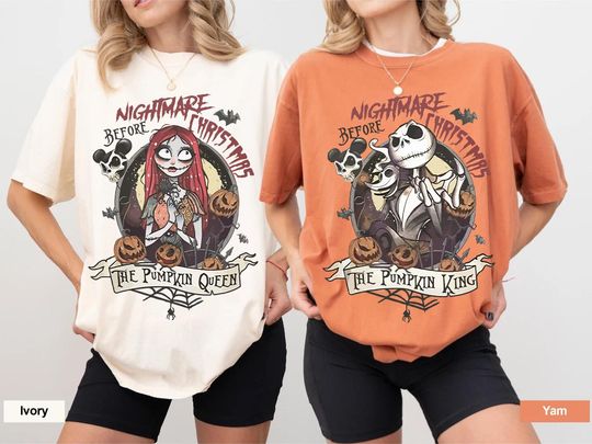 Vintage Jack And Sally The Nightmare Before Christmas Shirt, Pumpkin King Queen Shirt, Halloween Couple Shirt, Disney Halloween Party Shirt
