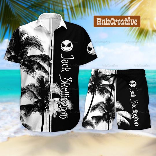 Discover Jack Skellington Button Shirt, Jack Skellington Beach Shorts, Disney Hawaiian Shit, Jack Skellington Shirt, Nightmare Before Christmas Shirt