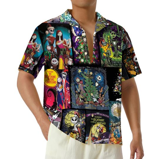 3D Nightmare Before Christmas Hawaiian Shirt, Retro Jack Skellington Hawaii Shirt, 3D Jack and Sally Aloha Shirt, Oogie Boogie Button Shirt