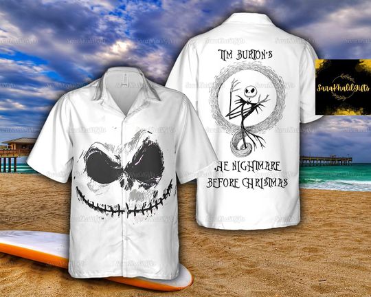 Jack Skellington Halloween Hawaiian Shirt, Nightmare Before Christmas Button Shirt, Disneyland Aloha Shirt, Disney Trip Vacation Shirt